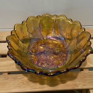 Vintage Indiana Glass Marigold Footed 9" Bowl in Wild Rose Pattern